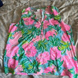 Lilly Pulitzer Pink, Green & Blue Tropical Print Top
